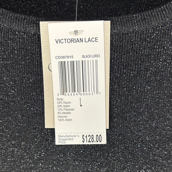 Carmen Marc Valvo Black Metallic Dress lace cap sleeves - Picture 5 of 5